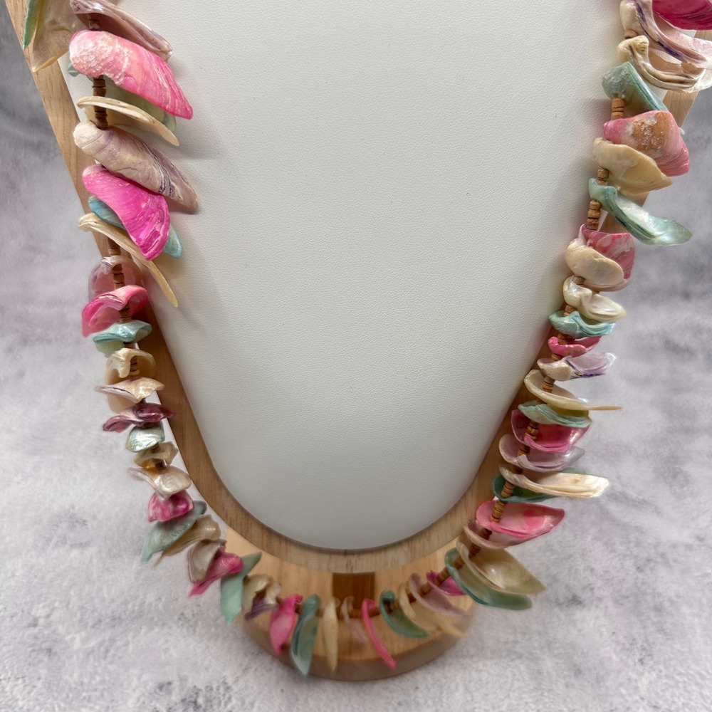 Colorful Dyed Shell Necklace Pink Aqua Purple Boho Chunky Statement Vintage Gift
